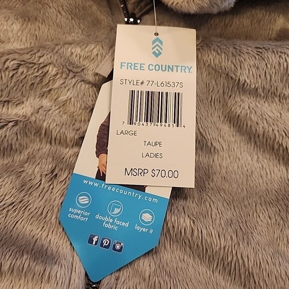 NWT Women's Free Country Butter Pile Jacket Size Large Gray Zipper Pocket Fleece - Picture 7 of 9